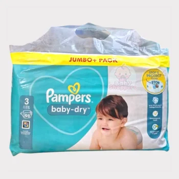 Pampers Baby-Dry Size-3 (Jumbo Pack 98 Nappies) Weight 6-10 kg