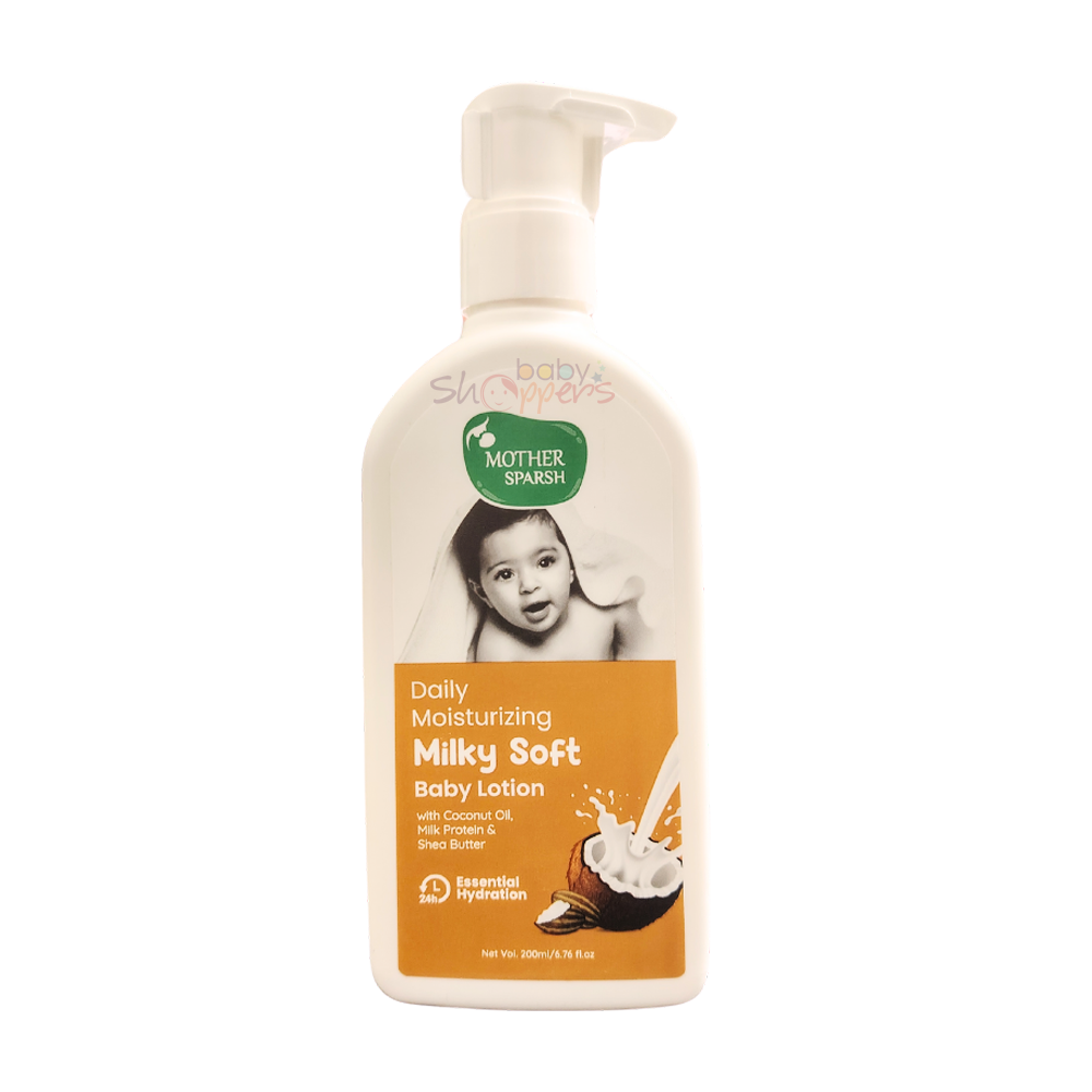 Mother-Sparsh-Daily-Moisturizing-Baby-Lotion-200ml Mother Sparsh Daily Moisturizing Baby Lotion 200ml is crafted with a plant-based, gentle formula enriched with natural ingredients to keep your baby’s skin soft, smooth, and healthy.