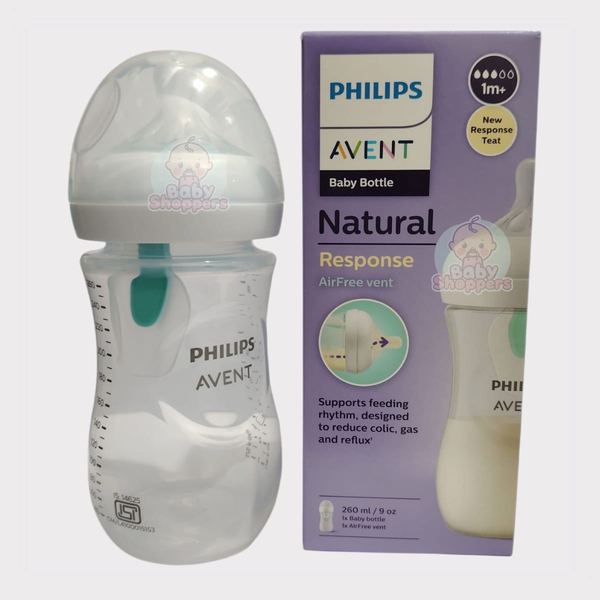 Philips Avent Natural Response AirFree Vent Feeder 260ml 1 Philips Avent Natural Response AirFree Vent Feeder 260ml 1 Philips Avent Natural Response AirFree Vent Baby Bottle 260ml