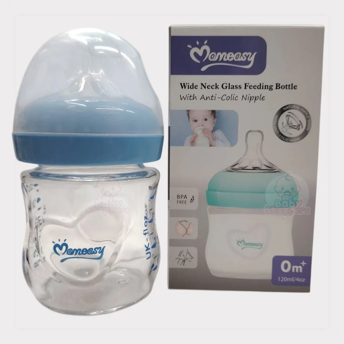 Momeasy Wide Neek Glass Feeding Bottle 0M+ 120ml Momeasy Wide Neek Glass Feeding Bottle 0M 120ml Momeasy Wide Neek Glass Feeding Bottle 0M+ 120ml