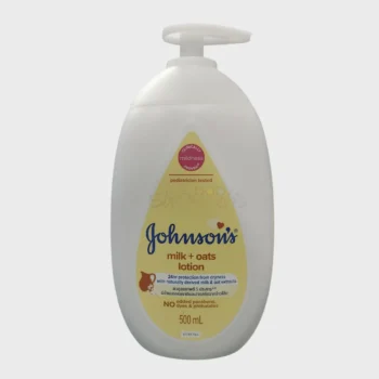 Restore and nourish dry skin with the gentle power of Johnsons Milk + Oats Lotion 500ml, available at BabyShoppers.