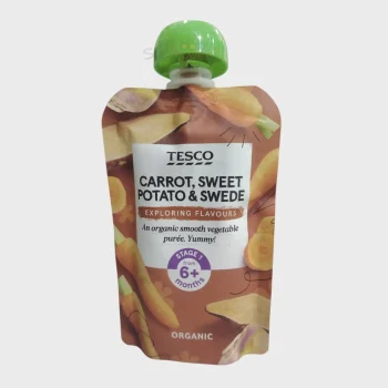 Tesco Organic Carrot Sweet Potato Swede Pouch 6m+ 100g