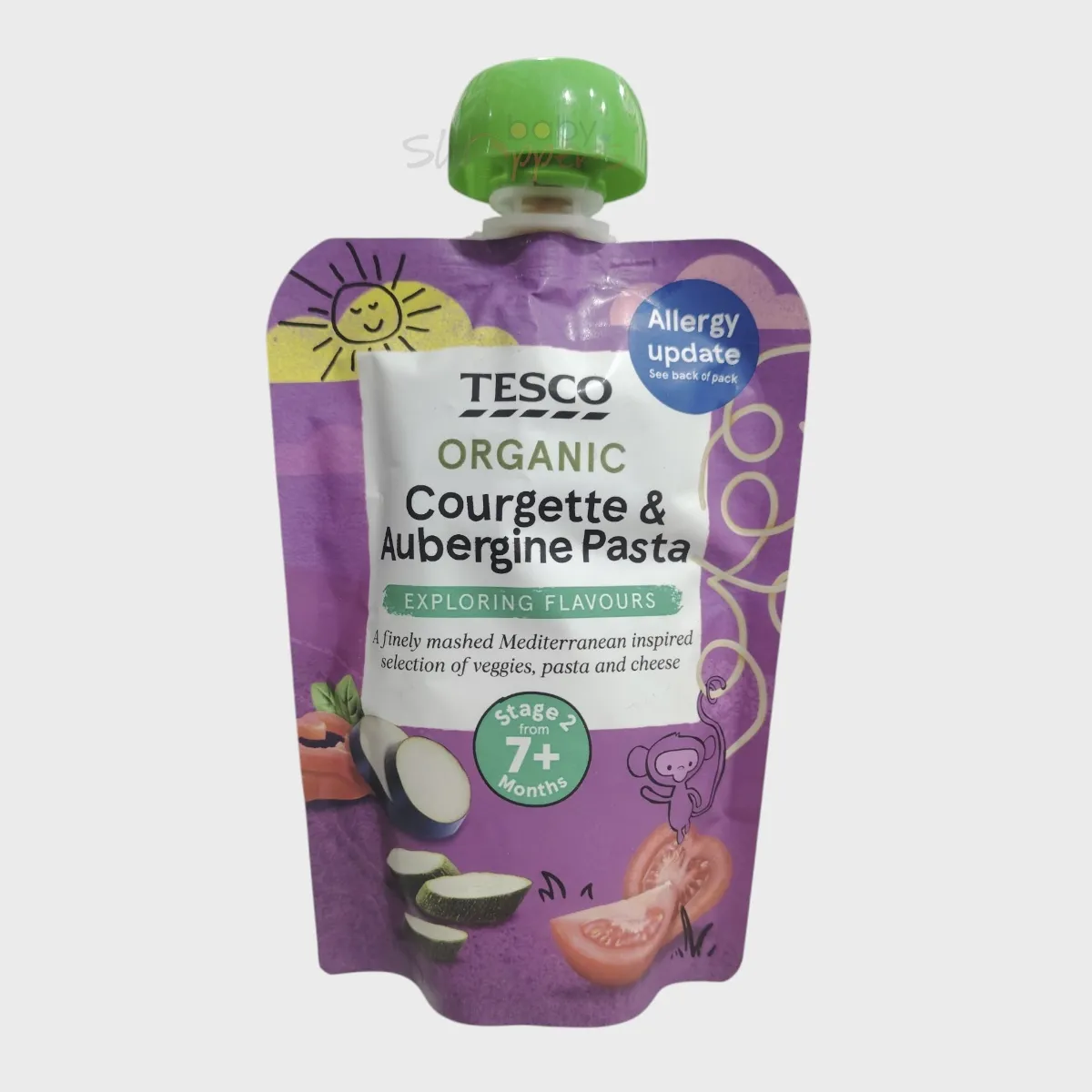 Tesco Organic Courgette & Aubergine Pasta 7m+ 130g Tesco Organic Courgette & Aubergine Pasta 7m+ 130g